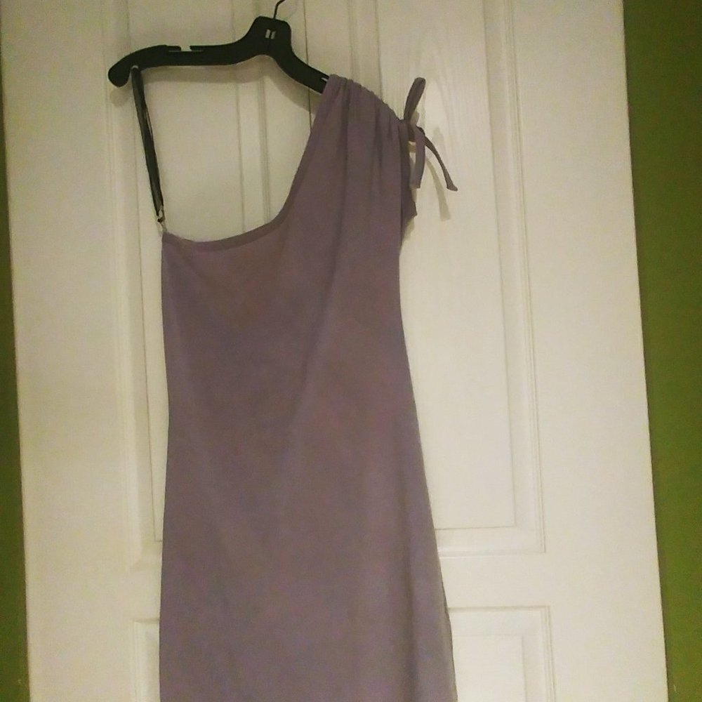 Sz S - Mauve one shouldered Organic Cotton t-shirt dress - Picture 3 of 6